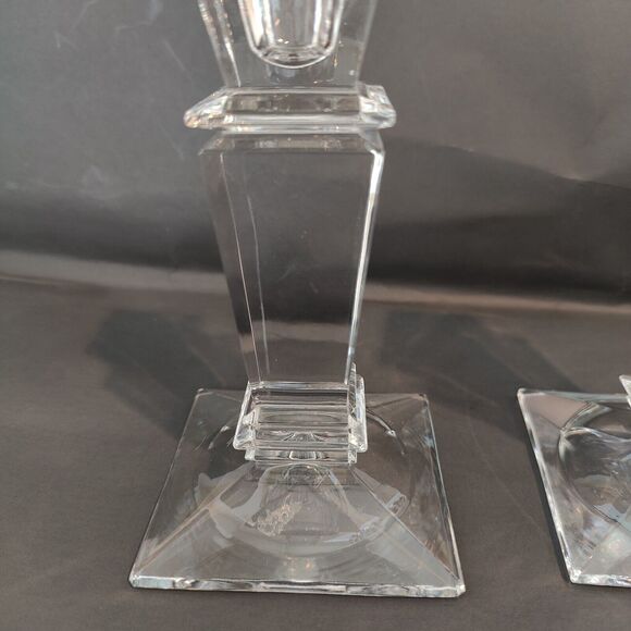 Shannon 24% Lead Crystal Candlestick Holders Square Pedestal Set of 2 Pair - Picture 3 of 7